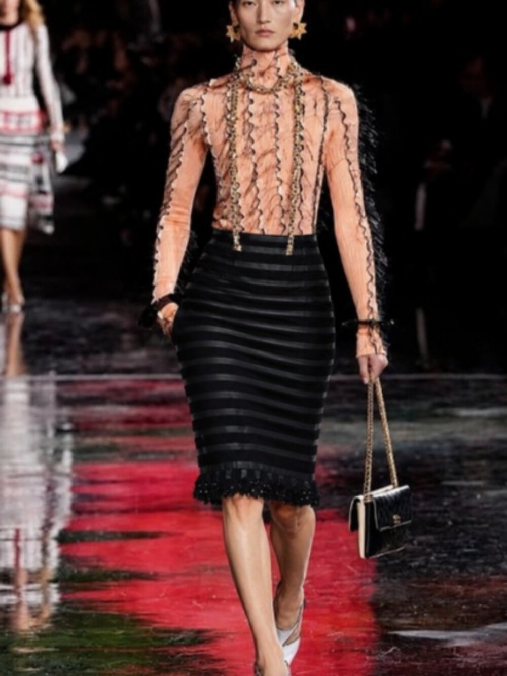 Chanel Black Crochet Trim Striped Skirt Size: XXL | US16, FR48 (Orig, $1568)